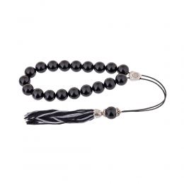 Black Resin Greek Worry Beads or Komboloi, Alpaca Metal Parts on Silk Cord & Tassel