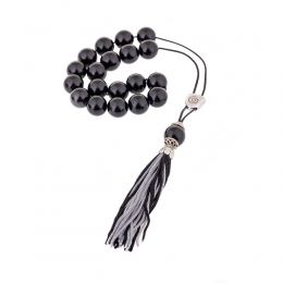 Black Resin Greek Worry Beads or Komboloi, Alpaca Metal Parts on Silk Cord & Tassel_2