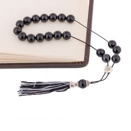 Black Resin Greek Worry Beads or Komboloi, Alpaca Metal Parts on Silk Cord & Tassel_3