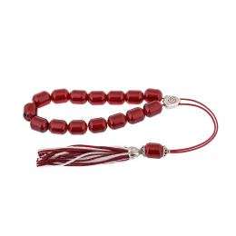 Bordeaux Resin Greek Worry Beads or Komboloi, Alpaca Metal Parts on Silk Cord & Tassel