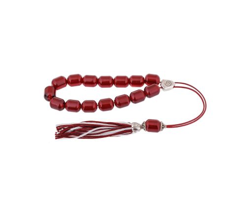 Bordeaux Resin Greek Worry Beads or Komboloi, Alpaca Metal Parts on Silk Cord & Tassel