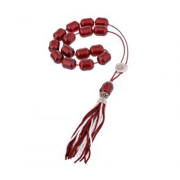 Bordeaux Resin Worry Beads or Komboloi, Alpaca Metal Parts on Silk Cord & Tassel_2