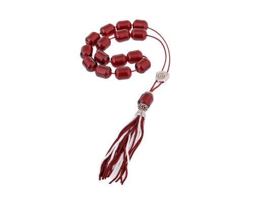 Bordeaux Resin Worry Beads or Komboloi, Alpaca Metal Parts on Silk Cord & Tassel_2