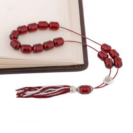 Bordeaux Resin Greek Worry Beads or Komboloi, Alpaca Metal Parts on Silk Cord & Tassel_3