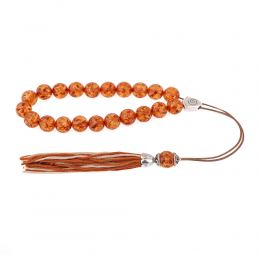 Brown Resin Greek Worry Beads or Komboloi, Alpaca Metal Parts on Silk Cord & Tassel