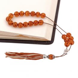 Brown Resin Greek Worry Beads or Komboloi, Alpaca Metal Parts on Silk Cord & Tassel_3