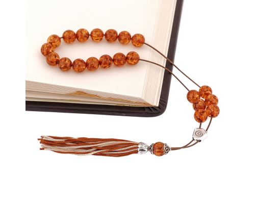 Brown Resin Greek Worry Beads or Komboloi, Alpaca Metal Parts on Silk Cord & Tassel_3