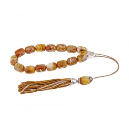 Gold with White Patterns Resin Greek Worry Beads or Komboloi, Alpaca Metal Parts on Silk Cord & Tassel