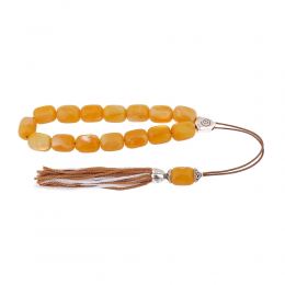 Yellow Resin Greek Worry Beads or Komboloi, Alpaca Metal Parts on Silk Cord & Tassel