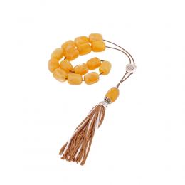 Yellow Resin Greek Worry Beads or Komboloi, Alpaca Metal Parts on Silk Cord & Tassel_2