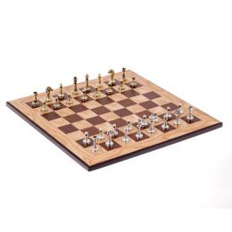 Σκάκι Ελιάς σε Μαύρο Ξύλινο Κουτί με Μεταλλικά Πιόνια Κλασσικού Στυλ, 41x41cm 5