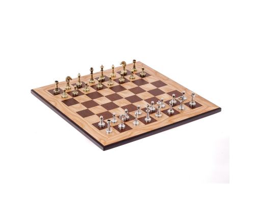 Σκάκι Ελιάς σε Μαύρο Ξύλινο Κουτί με Μεταλλικά Πιόνια Κλασσικού Στυλ, 41x41cm 5