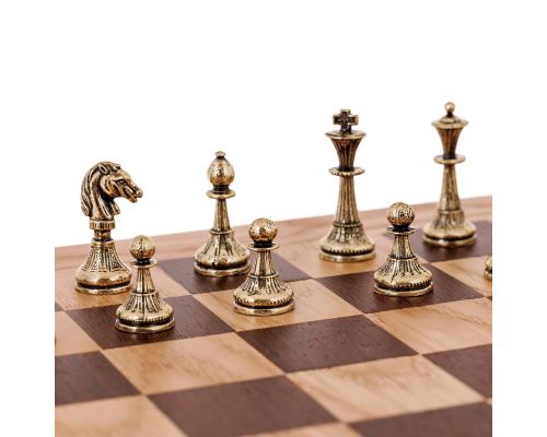Σκάκι Ελιάς σε Μαύρο Ξύλινο Κουτί με Μεταλλικά Πιόνια Κλασσικού Στυλ, 41x41cm 4