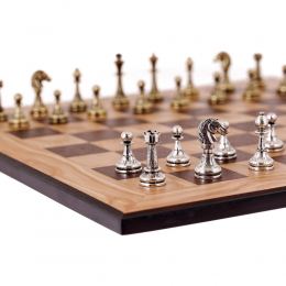 Σκάκι Ελιάς σε Μαύρο Ξύλινο Κουτί με Μεταλλικά Πιόνια Κλασσικού Στυλ, 41x41cm 3