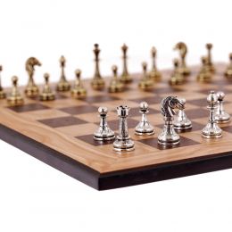 Olive Wood Chess Set in Black Wooden Box, Metallic Chess Pieces Classic Style, 41x41cm 3