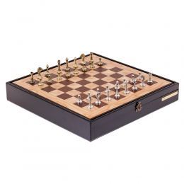 Olive Wood Chess Set in Black Wooden Box, Metallic Chess Pieces Classic Style, 41x41cm 2