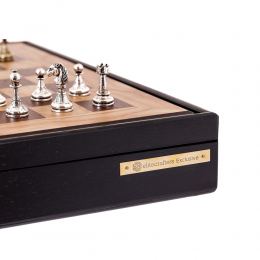Σκάκι Ελιάς σε Μαύρο Ξύλινο Κουτί με Μεταλλικά Πιόνια Κλασσικού Στυλ, 41x41cm 8