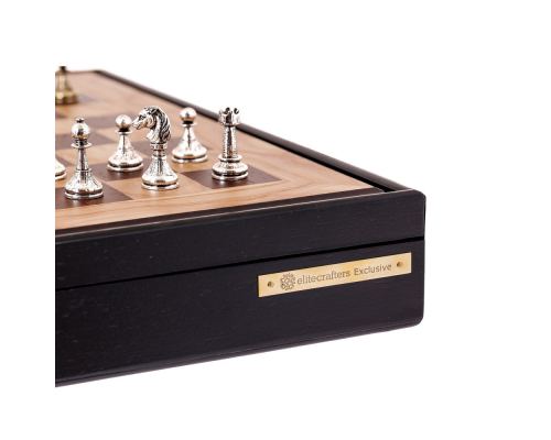 Σκάκι Ελιάς σε Μαύρο Ξύλινο Κουτί με Μεταλλικά Πιόνια Κλασσικού Στυλ, 41x41cm 8
