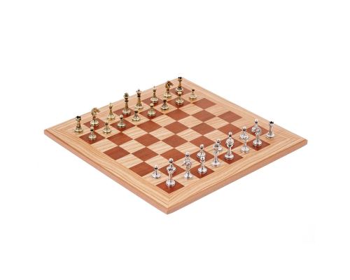 Σκάκι Ελιάς σε Καφέ Ξύλινο Κουτί με Μεταλλικά Πιόνια Κλασσικού Στυλ, 41x41cm 7