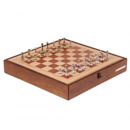 Olive Wood Chess Set in Brown Wooden Box, Metallic Chess Pieces Classic Style, 41x41cm 2