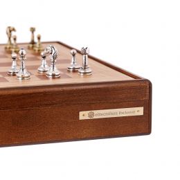 Olive Wood Chess Set in Brown Wooden Box, Metallic Chess Pieces Classic Style, 41x41cm 8