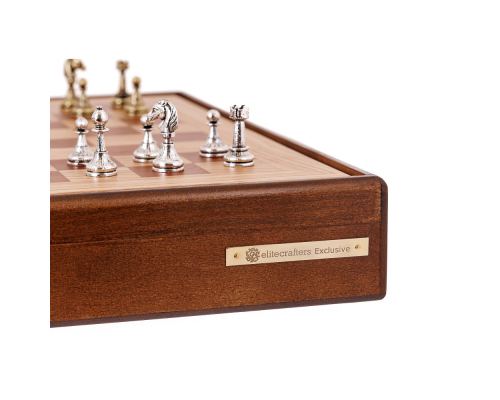 Σκάκι Ελιάς σε Καφέ Ξύλινο Κουτί με Μεταλλικά Πιόνια Κλασσικού Στυλ, 41x41cm 8