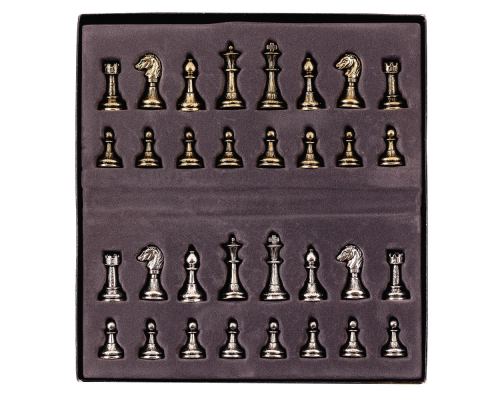 Olive Wood Chess Set in Brown Wooden Box, Metallic Chess Pieces Classic Style, 41x41cm 11