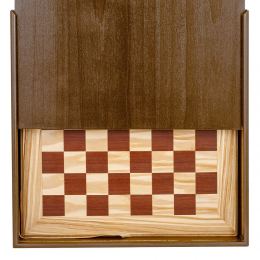 Olive Wood Chess Set in Brown Wooden Box, Metallic Chess Pieces Classic Style, 41x41cm 10