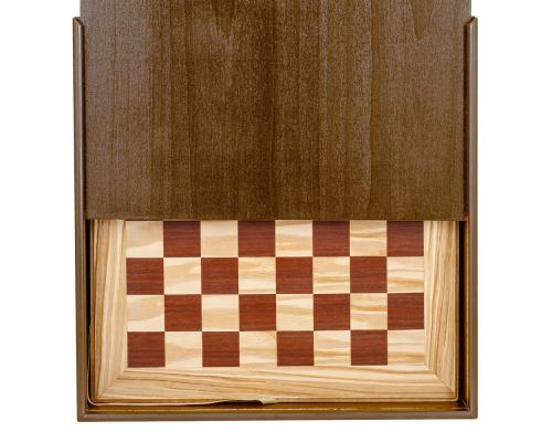 Σκάκι Ελιάς σε Καφέ Ξύλινο Κουτί με Μεταλλικά Πιόνια Κλασσικού Στυλ, 41x41cm 10