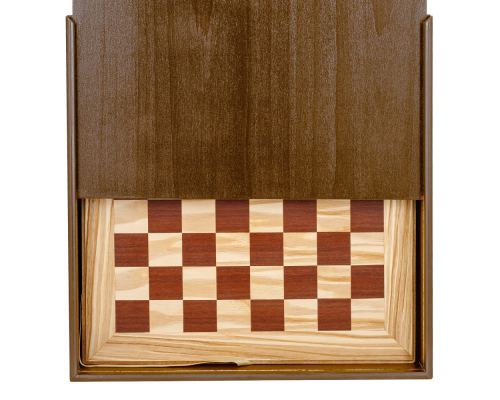 Olive Wood Chess Set in Brown Wooden Box, Metallic Chess Pieces Classic Style, 41x41cm 10