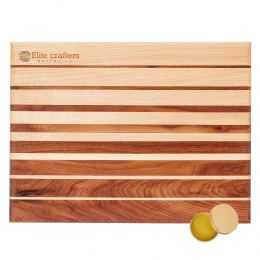 Cutting Board or Serving Board 40x30x2cm Striped Design. Handmade of Maple & Walnut Wood