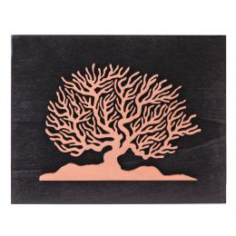 Tree of Life in Copper Color, Handmade of Wood on Black Wooden Background Modern Wall Art Decor, 45x35cm