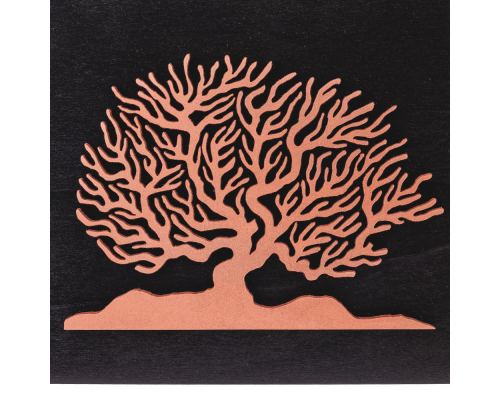 Tree of Life in Copper Color, Handmade of Wood on Black Wooden Background Modern Wall Art Decor, 45x35cm 2