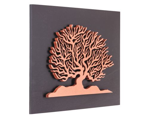 Tree of Life in Copper Color, Handmade of Wood on Black Wooden Background Modern Wall Art Decor, 45x35cm 3