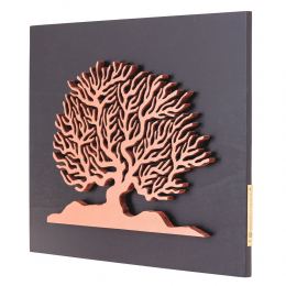 Tree of Life in Copper Color, Handmade of Wood on Black Wooden Background Modern Wall Art Decor, 45x35cm 4