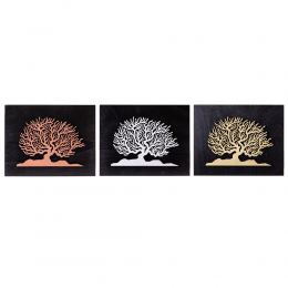 Δέντρο της Ζωής από Ξύλο, Ασημί Μαύρο, Μοντέρνο Χειροποίητο Διακοσμητικό Τοίχου, 45x35cm 6