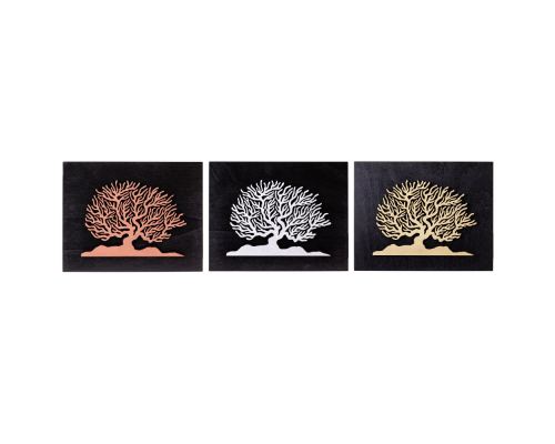 Tree of Life in Silver Color, Handmade of Wood on Black Wooden Background Modern Wall Art Decor, 45x35cm 6