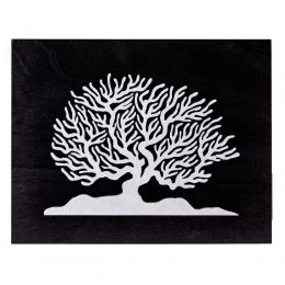 Tree of Life in Silver Color, Handmade of Wood on Black Wooden Background Modern Wall Art Decor, 45x35cm