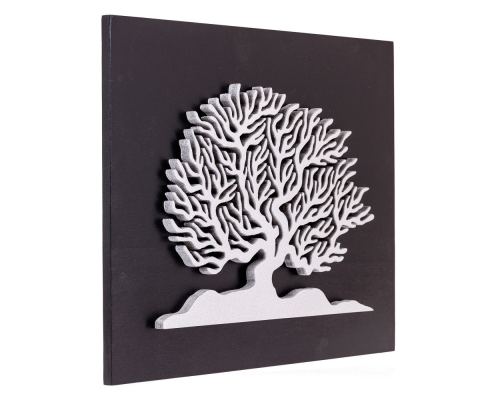 Δέντρο της Ζωής από Ξύλο, Ασημί Μαύρο, Μοντέρνο Χειροποίητο Διακοσμητικό Τοίχου, 45x35cm 2
