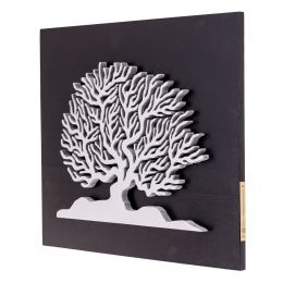Δέντρο της Ζωής από Ξύλο, Ασημί Μαύρο, Μοντέρνο Χειροποίητο Διακοσμητικό Τοίχου, 45x35cm 3