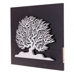 Tree of Life in Silver Color, Handmade of Wood on Black Wooden Background Modern Wall Art Decor, 45x35cm 3