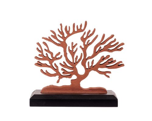 Ξύλινο Δέντρο της Ζωής, Επιτραπέζιο Διακοσμητικό Χάλκινο Χρώμα, Μαύρη Βάση, 14cm