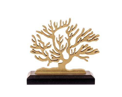 Ξύλινο Δέντρο της Ζωής, Επιτραπέζιο Διακοσμητικό Χρυσό Χρώμα, Μαύρη Βάση, 14cm