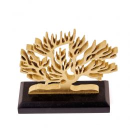 Ξύλινο Δέντρο της Ζωής.Επιτραπέζιο Διακοσμητικό. Χρυσό Χρώμα, Μαύρη Βάση. 14cm 3