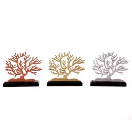 Ξύλινο Δέντρο της Ζωής. Επιτραπέζιο Διακοσμητικό. Ασημί Χρώμα, Μαύρη Βάση. 14cm 5