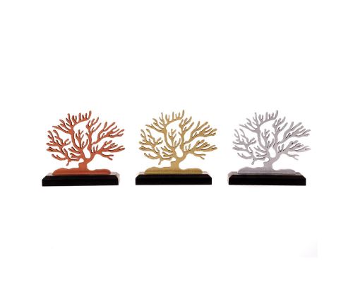 Ξύλινο Δέντρο της Ζωής. Επιτραπέζιο Διακοσμητικό. Ασημί Χρώμα, Μαύρη Βάση. 14cm 5