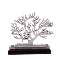 Ξύλινο Δέντρο της Ζωής, Επιτραπέζιο Διακοσμητικό Ασημί Χρώμα, Μαύρη Βάση, 14cm