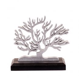 Tree of Life, Wooden Decorative Item, Silver Metallic Color on Black Base, 14cm (5.5'')