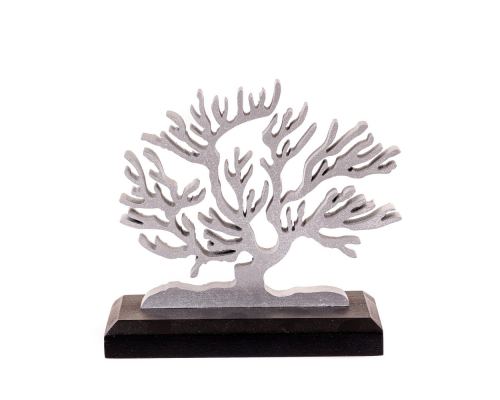 Ξύλινο Δέντρο της Ζωής, Επιτραπέζιο Διακοσμητικό Ασημί Χρώμα, Μαύρη Βάση, 14cm