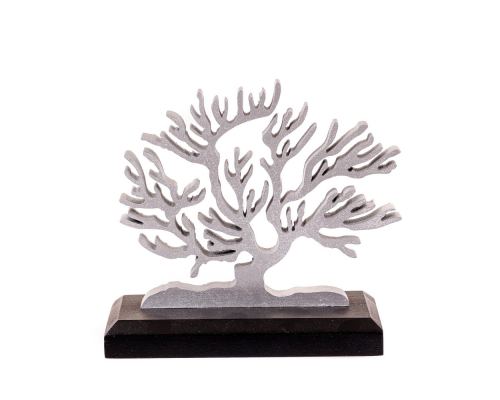 Tree of Life, Wooden Decorative Item, Silver Metallic Color on Black Base, 14cm (5.5'')